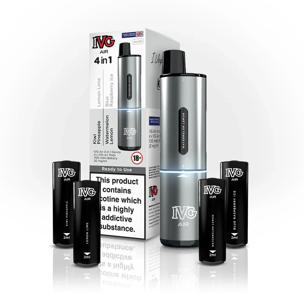 4 in 1 IVG Air 2400 Puffs Prefilled Pod Kit ( Box of 5 ) Silver Edition (4 Pods x Multi Flavours)