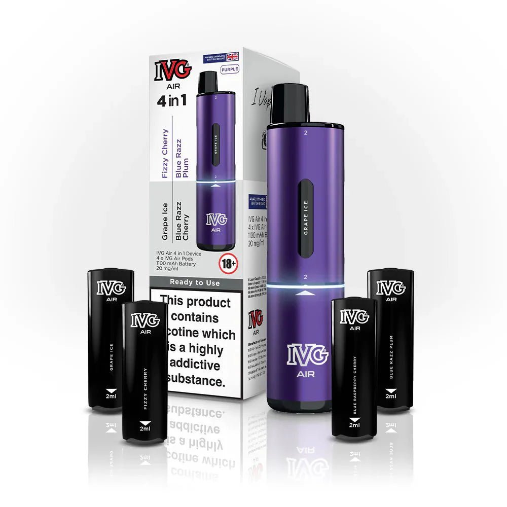4 in 1 IVG Air 2400 Puffs Prefilled Pod Kit ( Box of 5 ) Purple Edition (4 Pods x Multi Flavours)