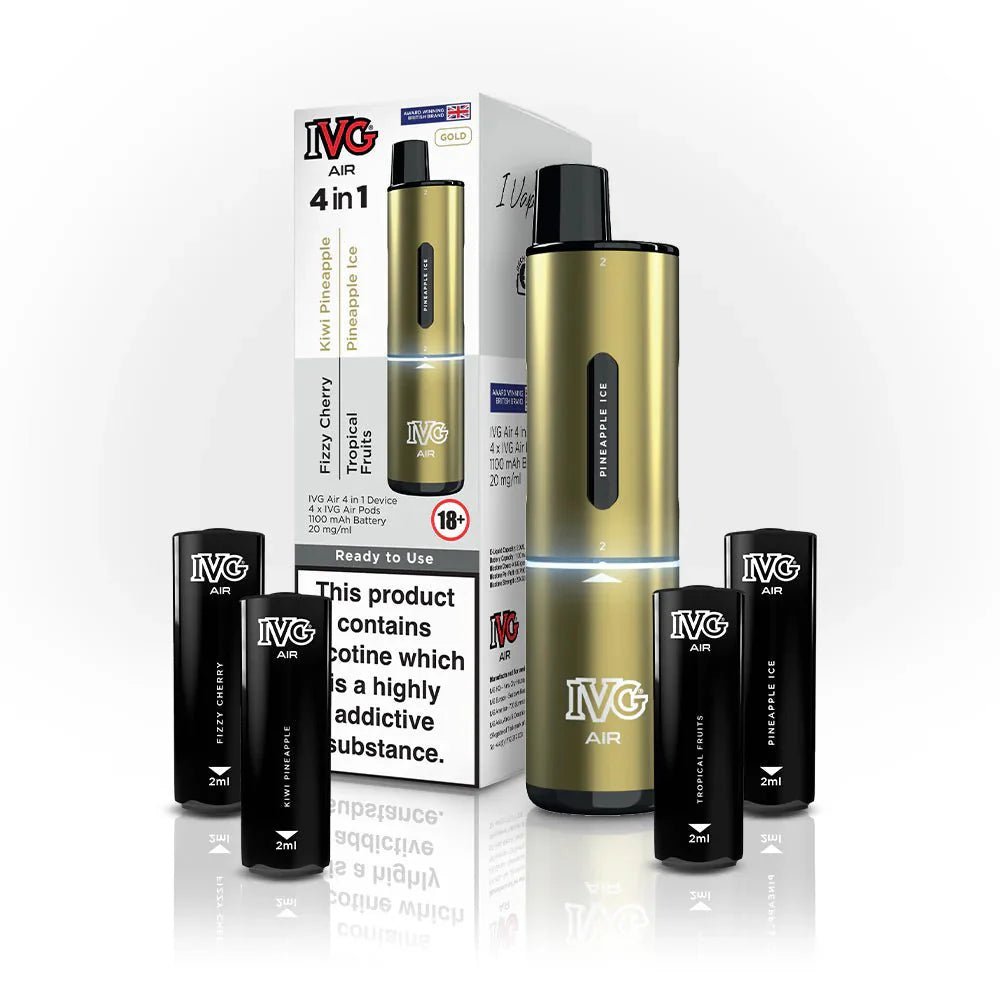 4 in 1 IVG Air 2400 Puffs Prefilled Pod Kit ( Box of 5 ) Gold Edition (4 Pods x Multi Flavours)