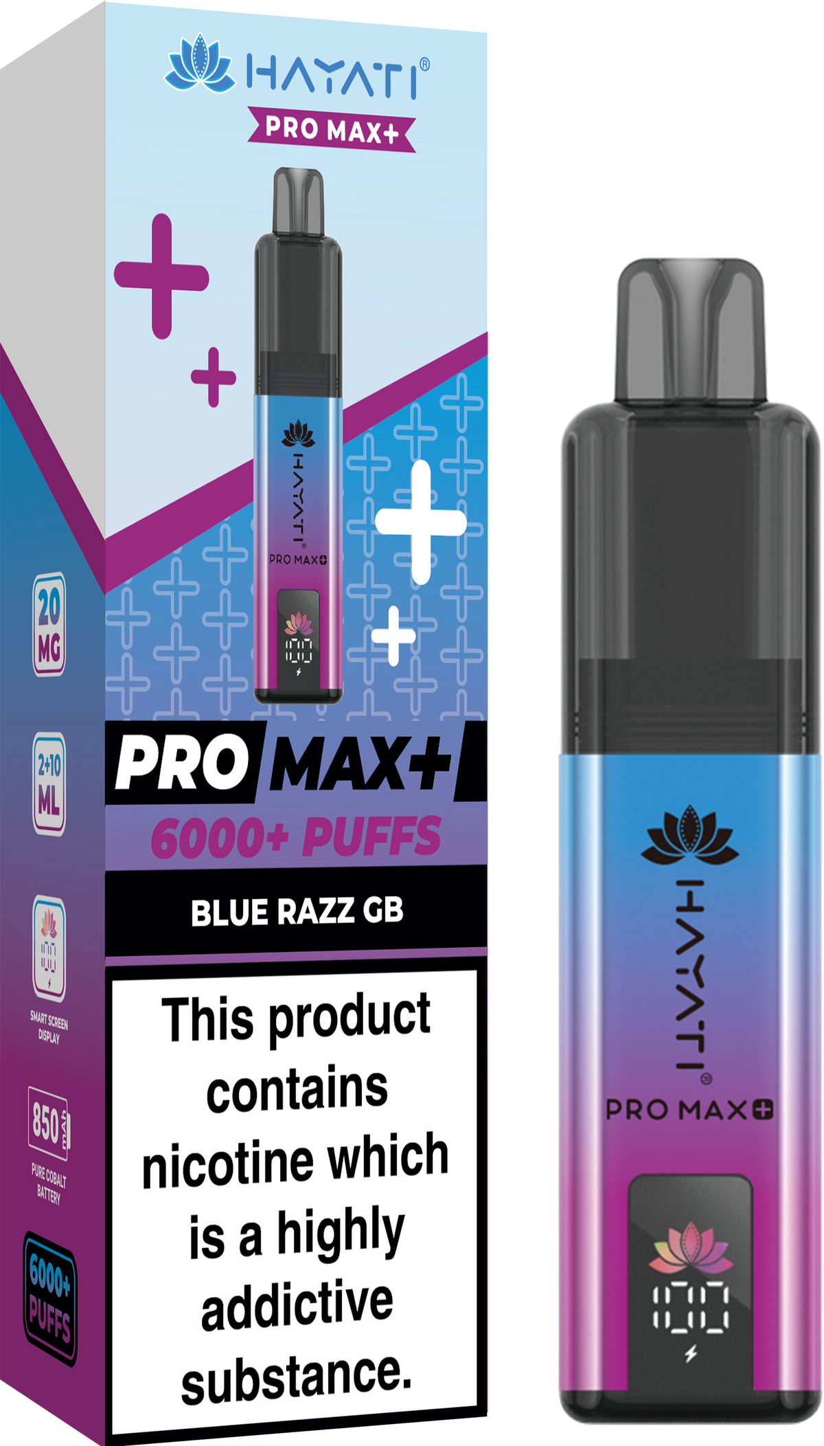 Hayati Pro Max+ 6000 Puffs Prefilled Pod Vape Kit Box of 5 Blue Razz GB