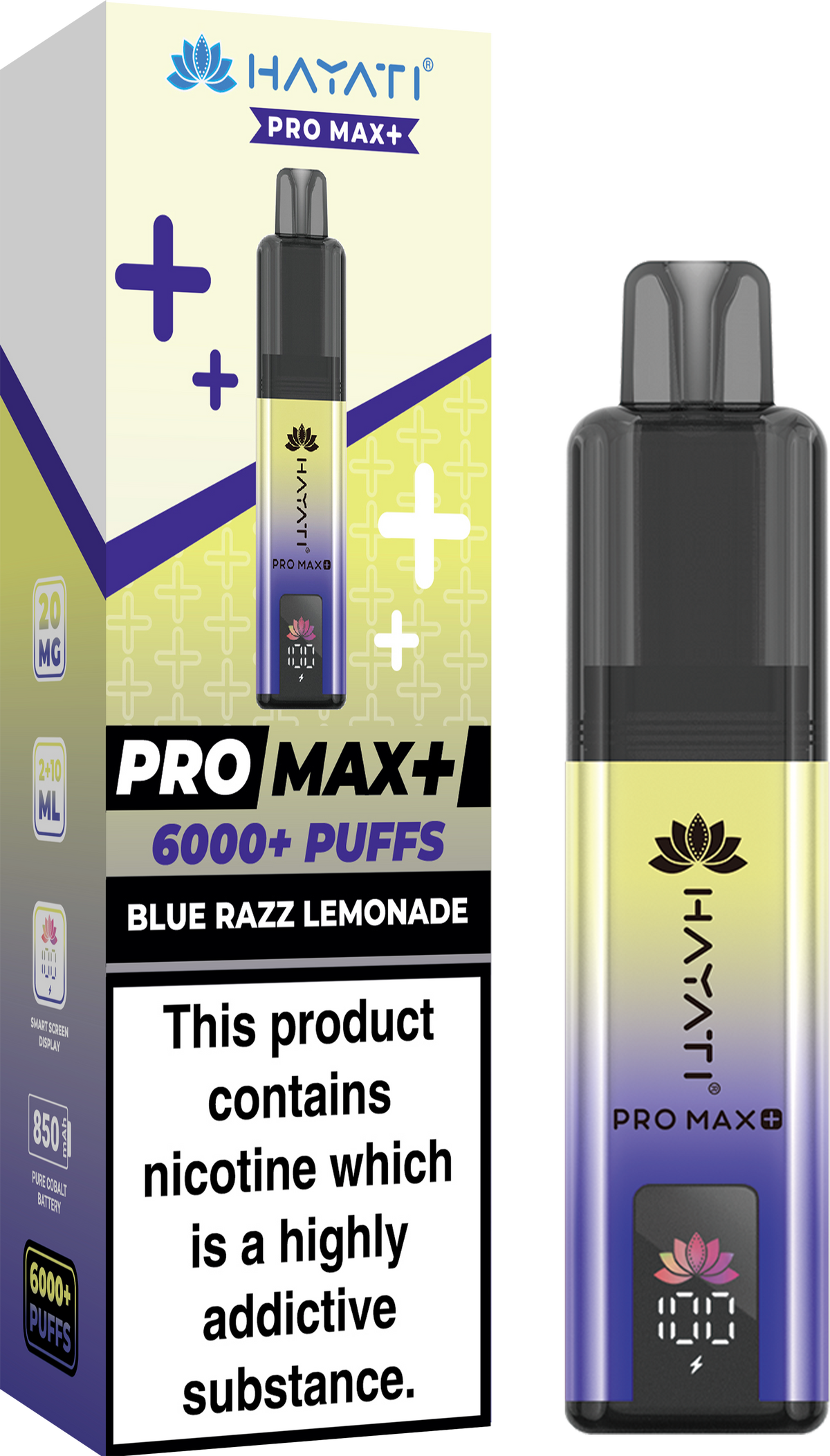 Hayati Pro Max+ 6000 Puffs Prefilled Pod Vape Kit Box of 5 Blue Razz Lemonade