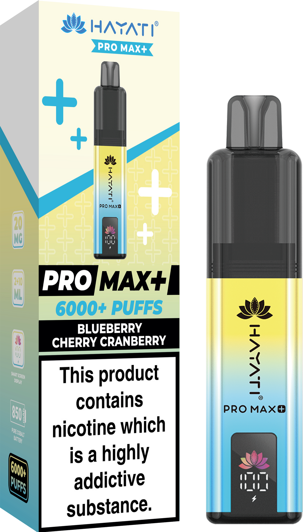 Hayati Pro Max+ 6000 Puffs Prefilled Pod Vape Kit Box of 5 Blueberry Cherry Cranberry
