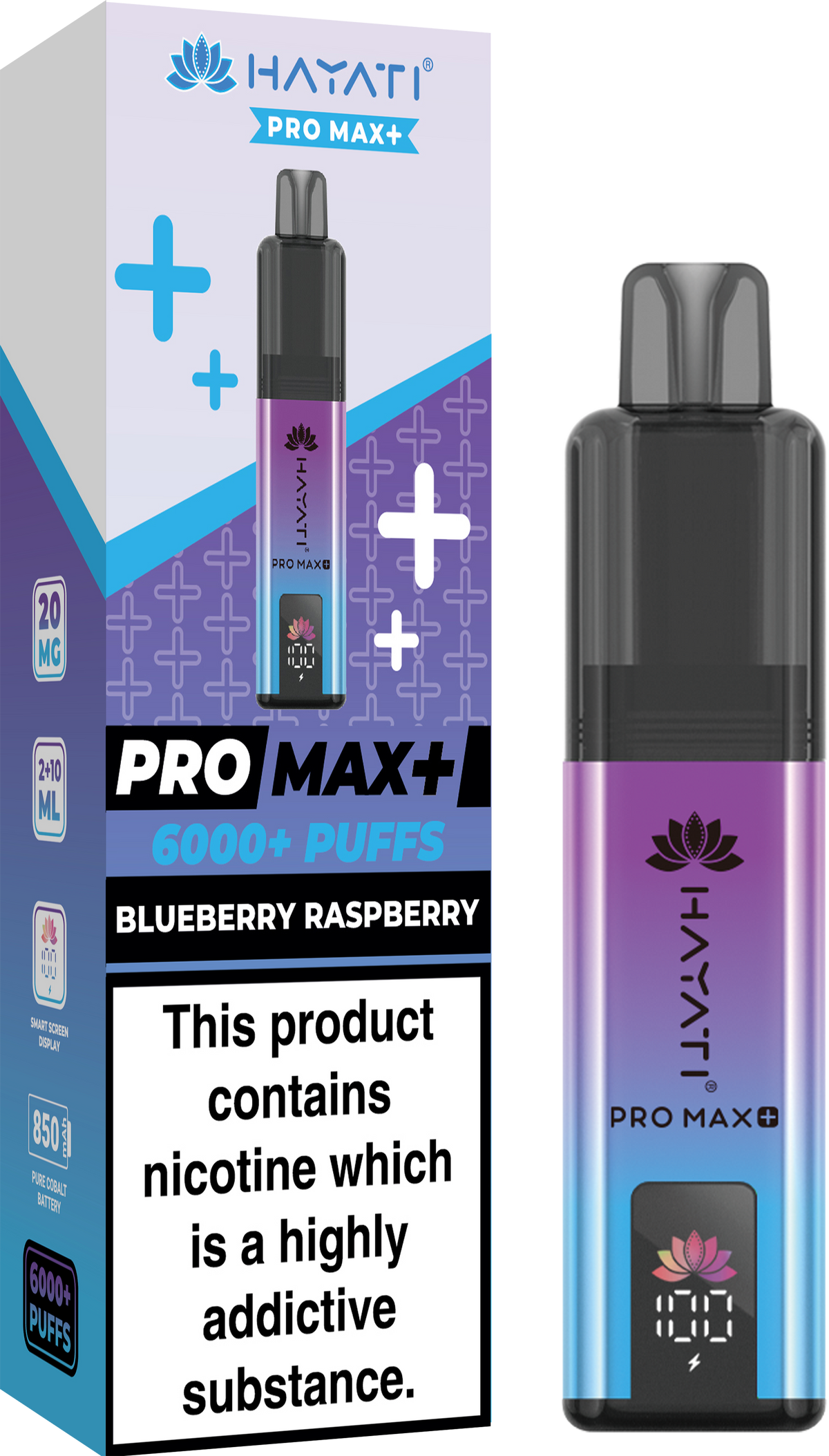 Hayati Pro Max+ 6000 Puffs Prefilled Pod Vape Kit Box of 5 Blueberry Raspberry