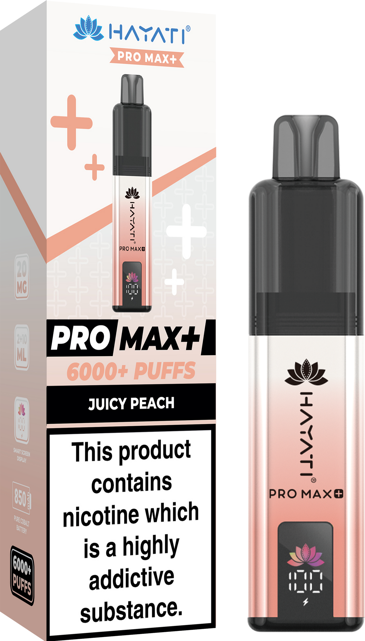 Hayati Pro Max+ 6000 Puffs Prefilled Pod Vape Kit Box of 5 Juicy Peach