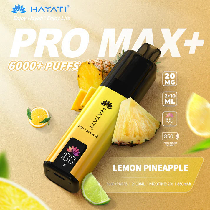 Hayati Pro Max+ 6000 Puffs Prefilled Pod Vape Kit Box of 5 Lemon Pineapple