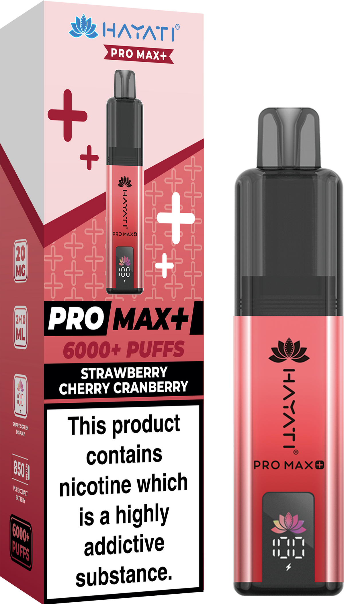 Hayati Pro Max+ 6000 Puffs Prefilled Pod Vape Kit Box of 5 Strawberry Cherry Cranberry