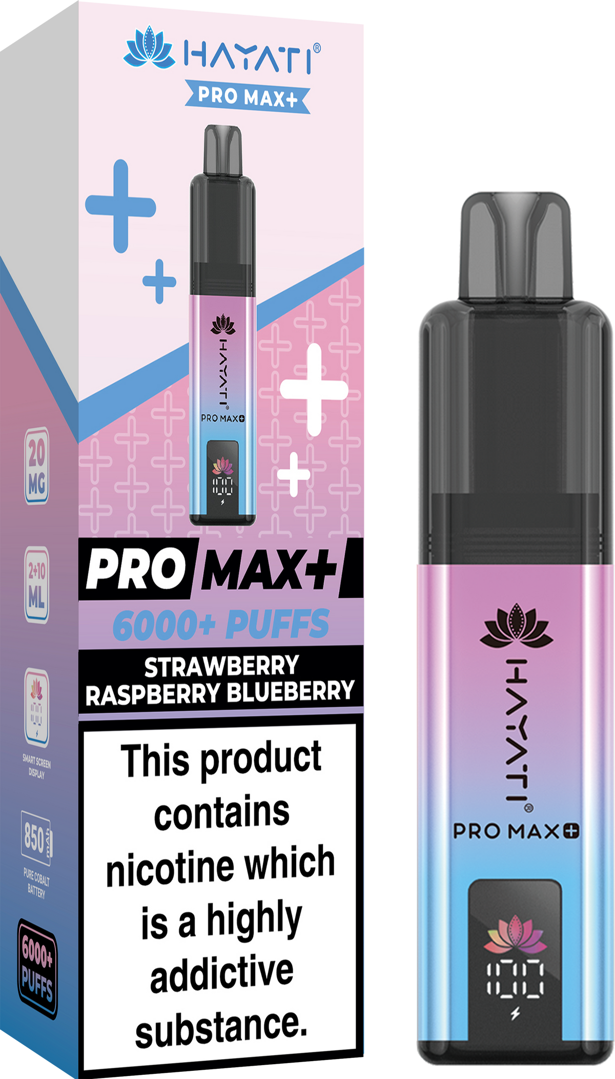 Hayati Pro Max+ 6000 Puffs Prefilled Pod Vape Kit Box of 5 Strawberry Raspberry Blueberry