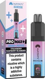 Hayati Pro Max+ 6000 Puffs Prefilled Pod Vape Kit Box of 5 Strawberry Raspberry Blueberry