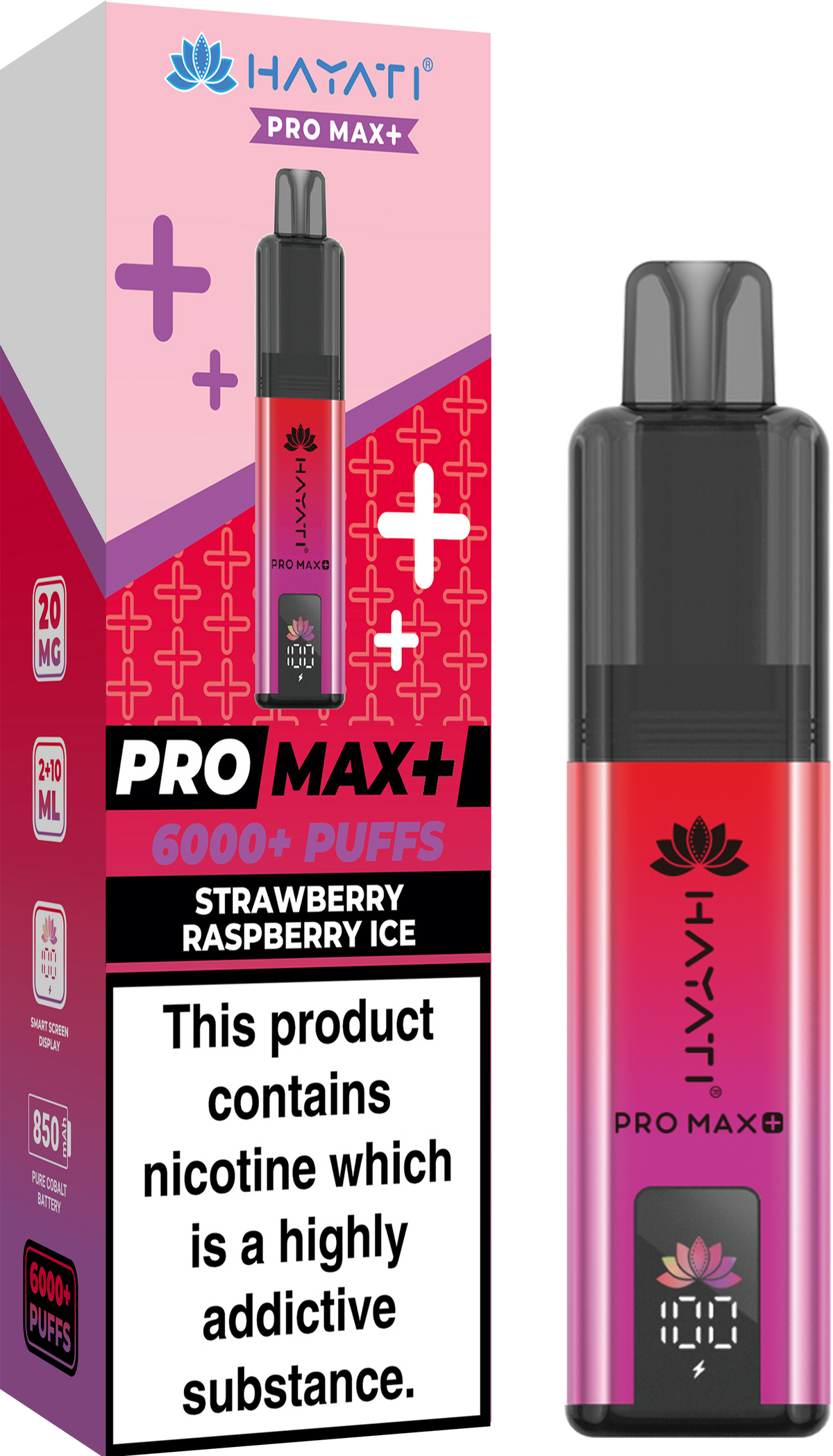 Hayati Pro Max+ 6000 Puffs Prefilled Pod Vape Kit Box of 5 Strawberry Raspberry Ice