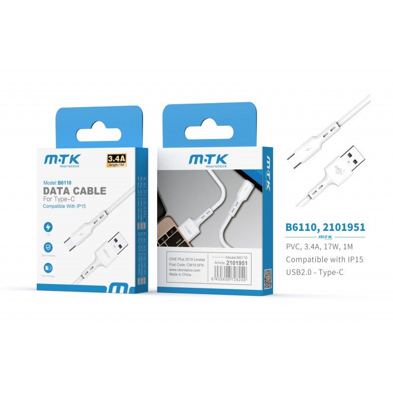 B6110 S TYPE C DATA CABLE FLUTE, S.BASIC, 1M, 3.4A, WHITE