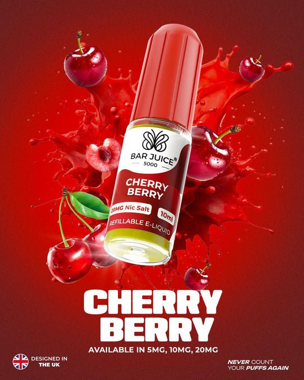 Bar Juice 5000 10ml Nic Salts E - liquids Box of 10 Cherry Berry *New*