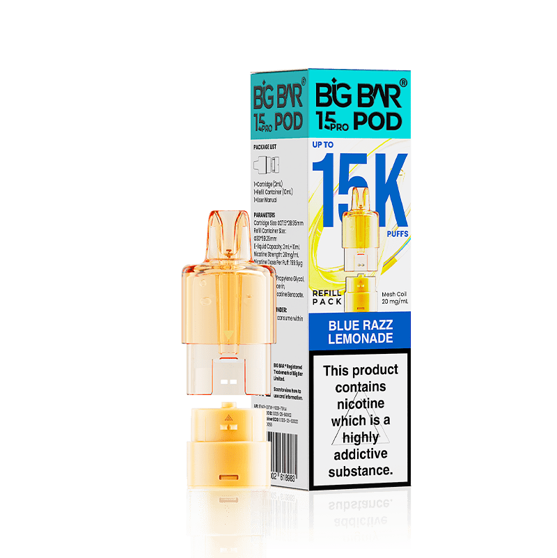 Big Bar 15000 Pro Prefilled Refill Pods Pack of 5 Blue Razz Lemonade