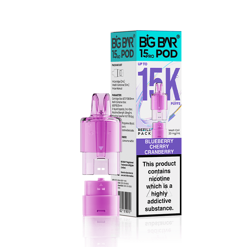Big Bar 15000 Pro Prefilled Refill Pods Pack of 5 Blueberry Cherry Cranberry