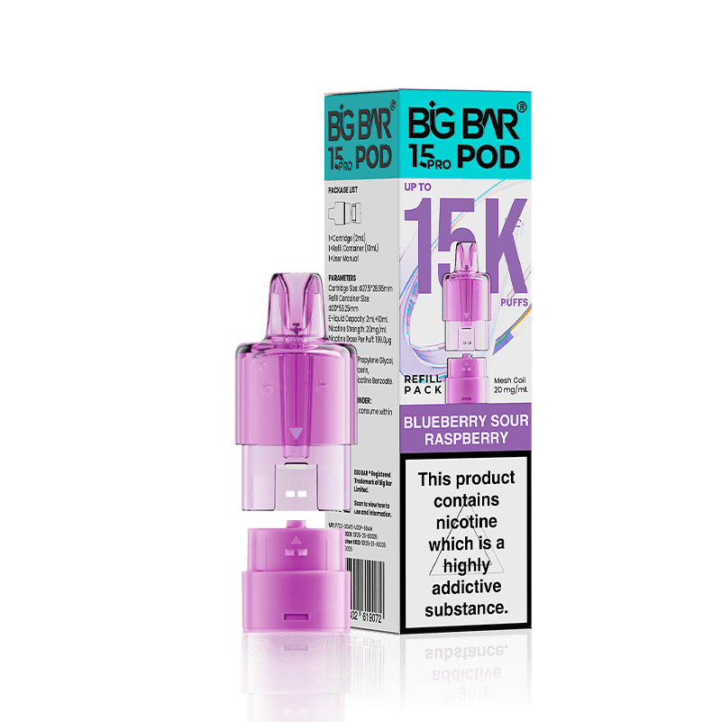 Big Bar 15000 Pro Prefilled Refill Pods Pack of 5 Blueberry Sour Raspberry