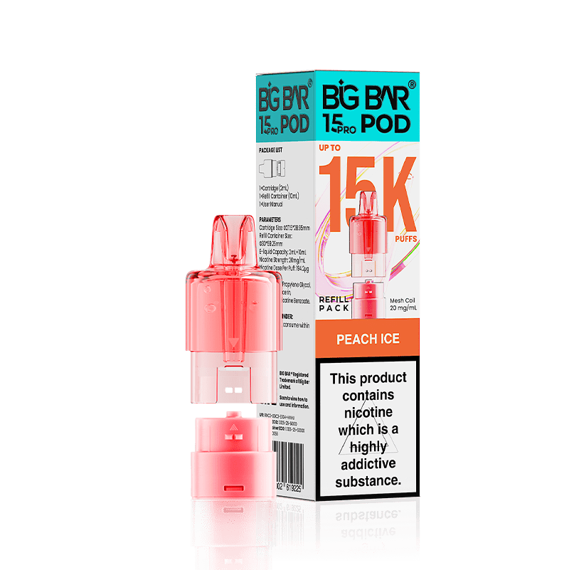 Big Bar 15000 Pro Prefilled Refill Pods Pack of 5 Peach Ice