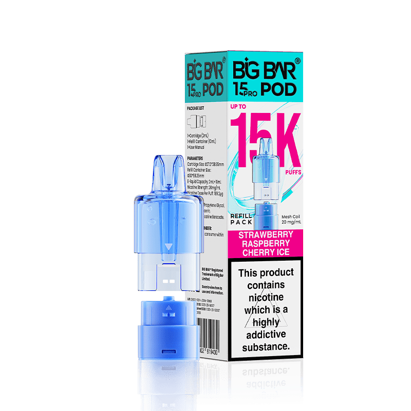 Big Bar 15000 Pro Prefilled Refill Pods Pack of 5 Strawberry Raspberry Cherry Ice
