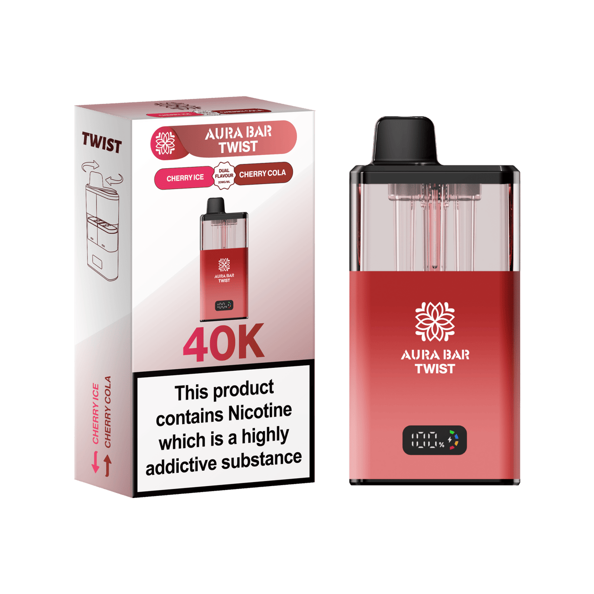 Aura Bar Twist 40k Prefilled Pod Vape Kit Box of 5 Cherry Ice / Cherry Cola