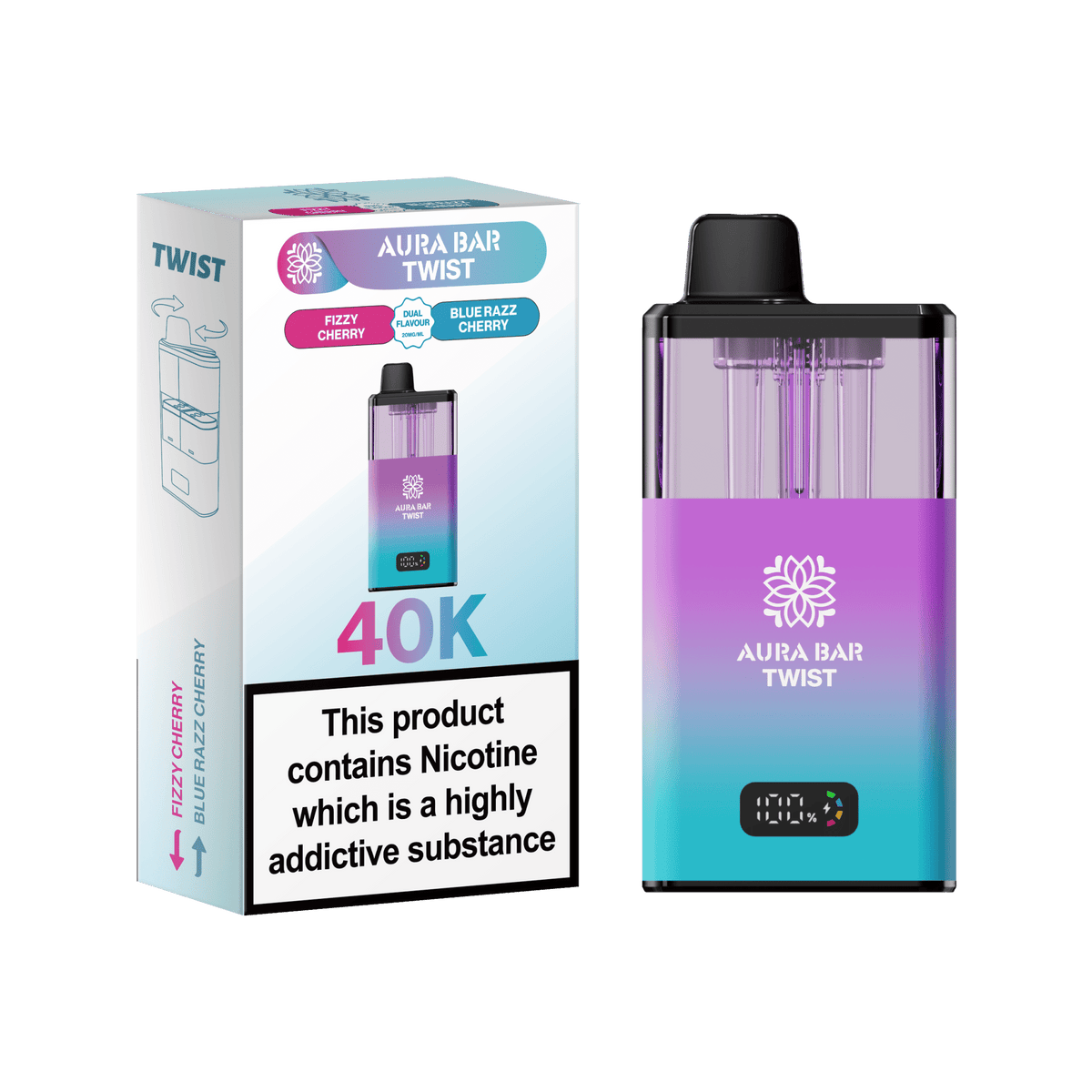 Aura Bar Twist 40k Prefilled Pod Vape Kit Box of 5 Fizzy Cherry / Blue Razz Cherry