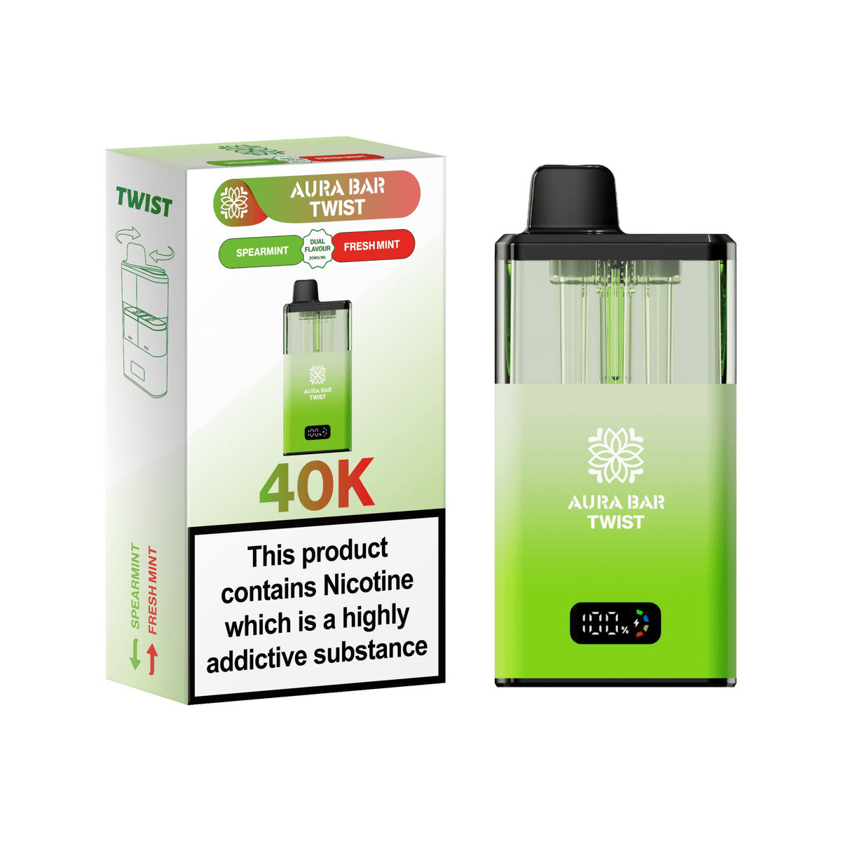 Aura Bar Twist 40k Prefilled Pod Vape Kit Box of 5 Spearmint / Fresh Mint