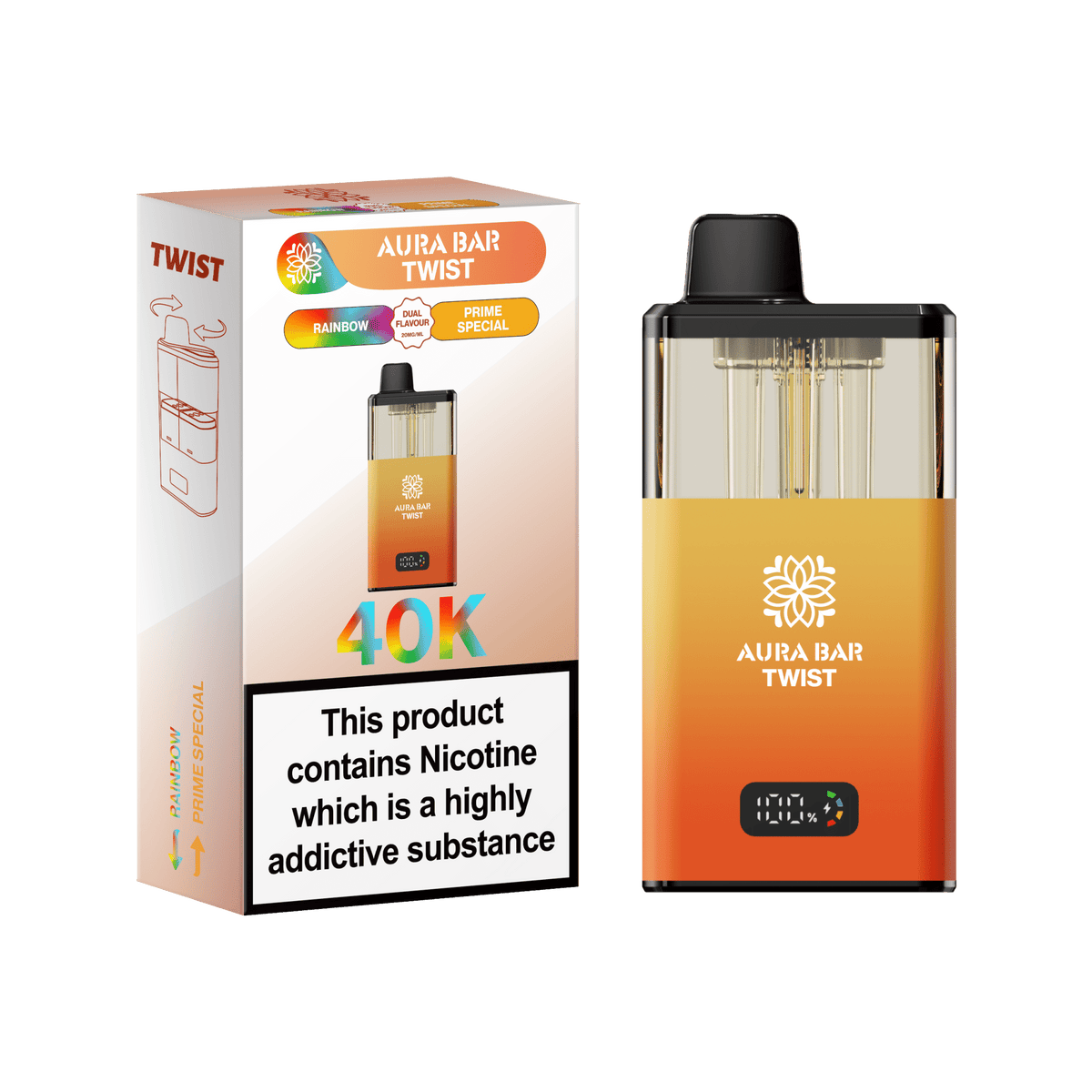 Aura Bar Twist 40k Prefilled Pod Vape Kit Box of 5 Rainbow / Prime Special