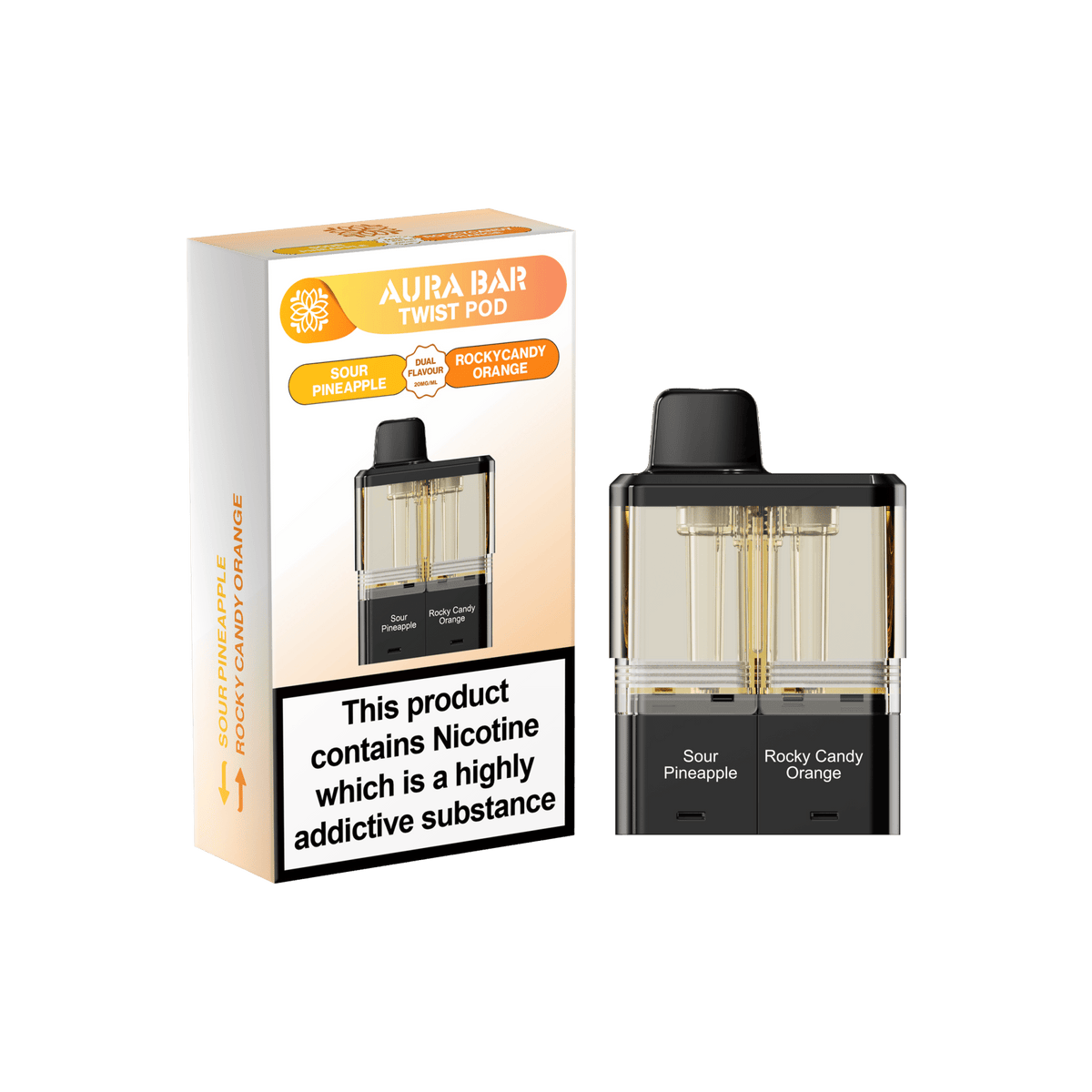 Aura Bar Twist 40k Replacement Pods Pack of 5 Sour Pineapple / Rocky Candy Orange