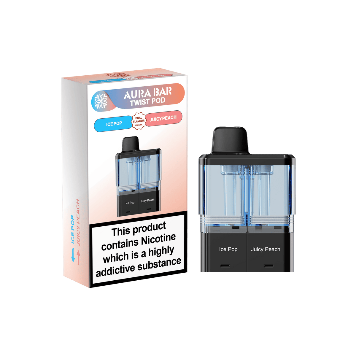 Aura Bar Twist 40k Replacement Pods Pack of 5 Ice Pop / Juicy Peach