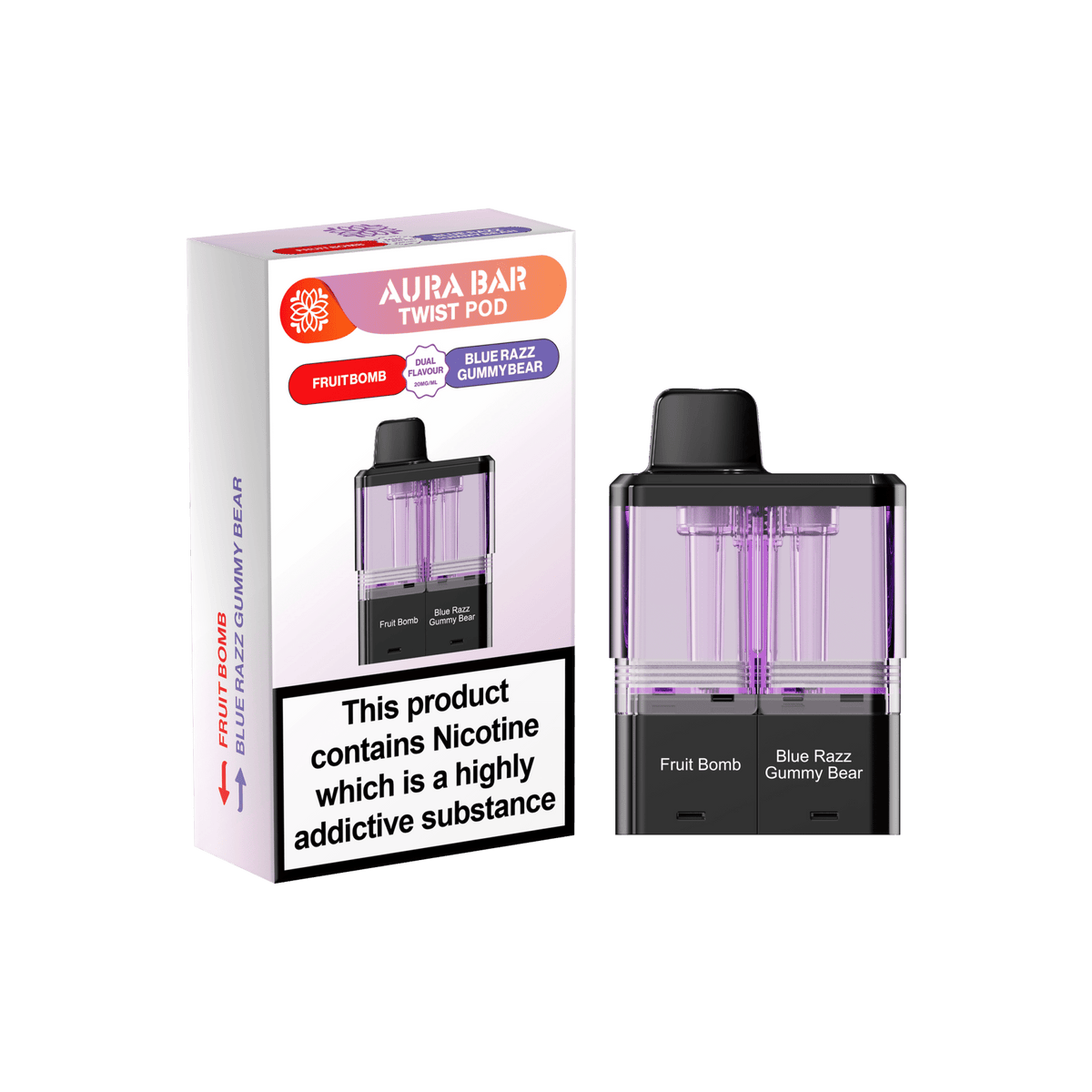 Aura Bar Twist 40k Replacement Pods Pack of 5 Fruit Bomb / Blue Razz Gummy Bear