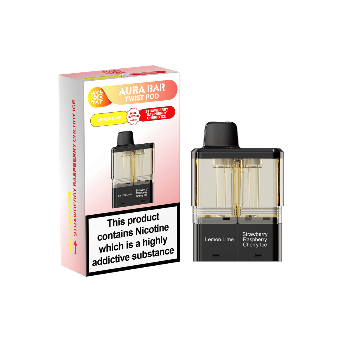 Aura Bar Twist 40k Replacement Pods Pack of 5 Lemon Lime / Strawberry Raspberry Cherry Ice