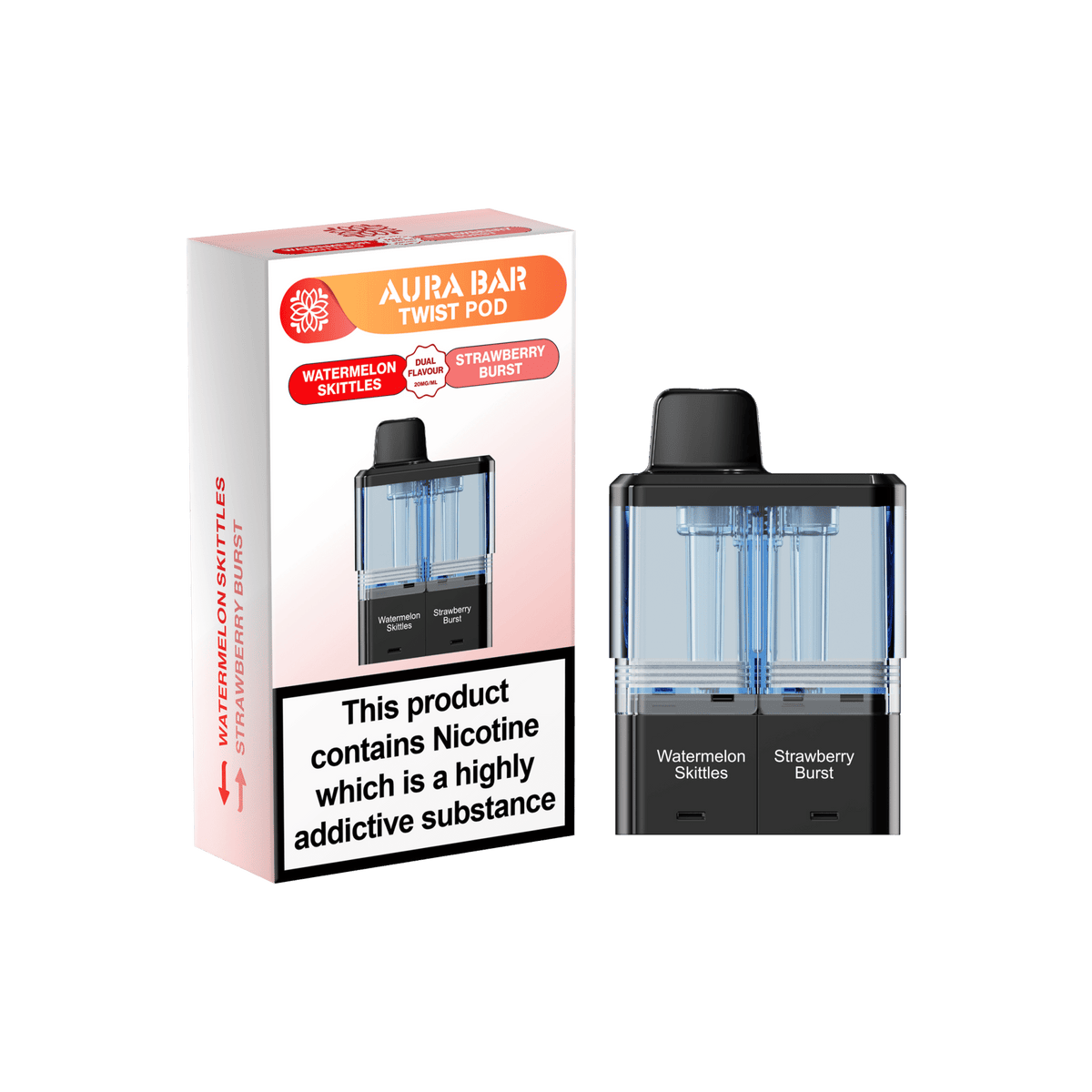 Aura Bar Twist 40k Replacement Pods Pack of 5 Watermelon Skittles / Strawberry Burst