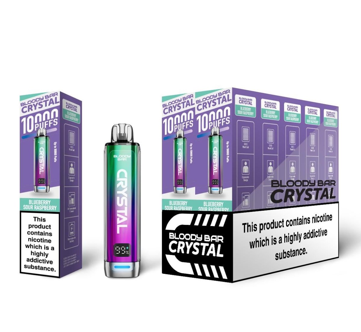 Bloody Bar Crystal 10k Prefilled Pod Vape Kit Pack of 10 Blueberry Sour Raspberry