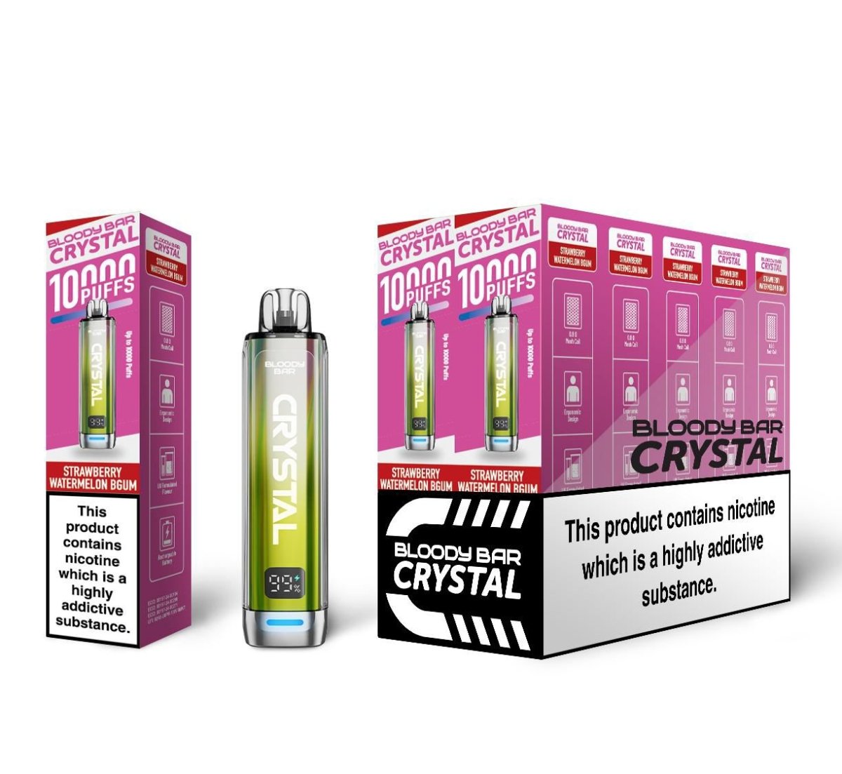 Bloody Bar Crystal 10k Prefilled Pod Vape Kit Pack of 10 Strawberry Watermelon Bubble Gum