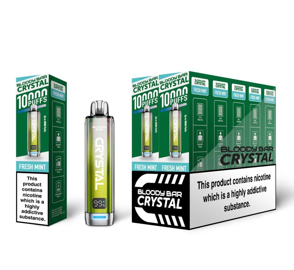 Bloody Bar Crystal 10k Prefilled Pod Vape Kit Pack of 10 Fresh Mint