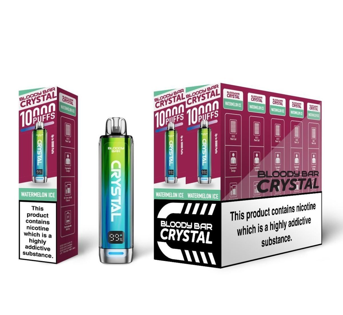 Bloody Bar Crystal 10k Prefilled Pod Vape Kit Pack of 10 Watermelon Ice