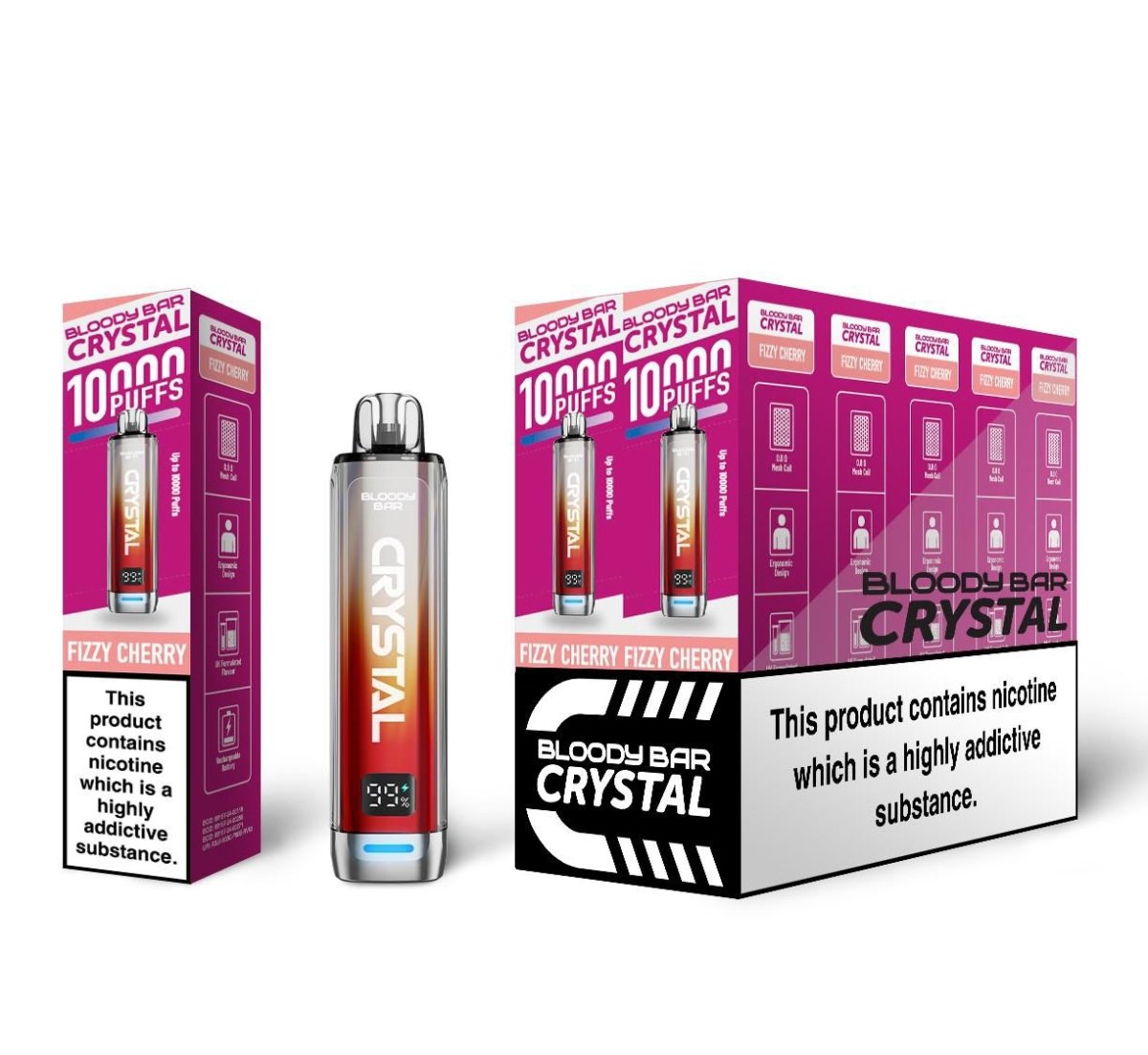 Bloody Bar Crystal 10k Prefilled Pod Vape Kit Pack of 10 Fizzy Cherry