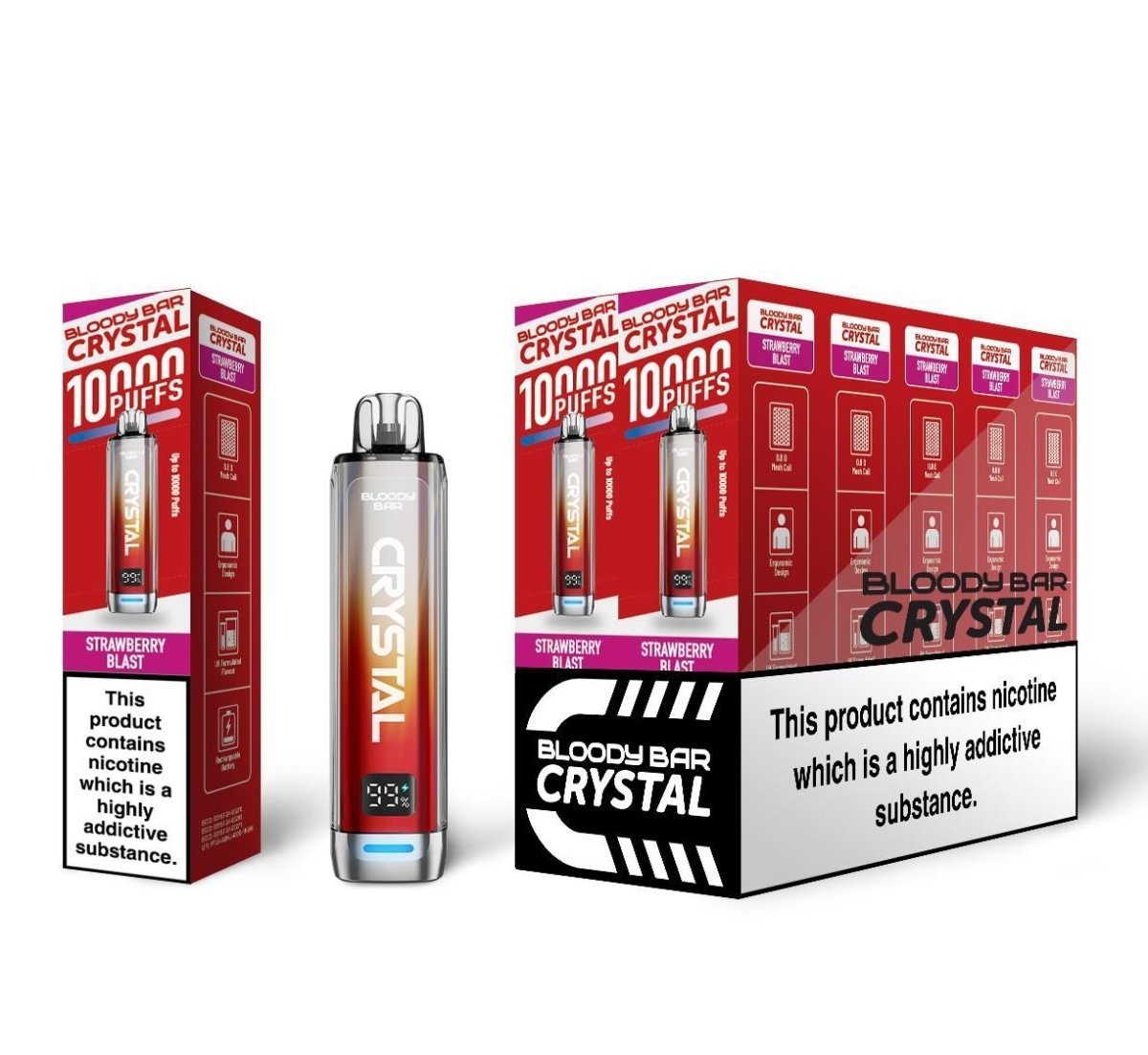 Bloody Bar Crystal 10k Prefilled Pod Vape Kit Pack of 10 Strawberry Blast