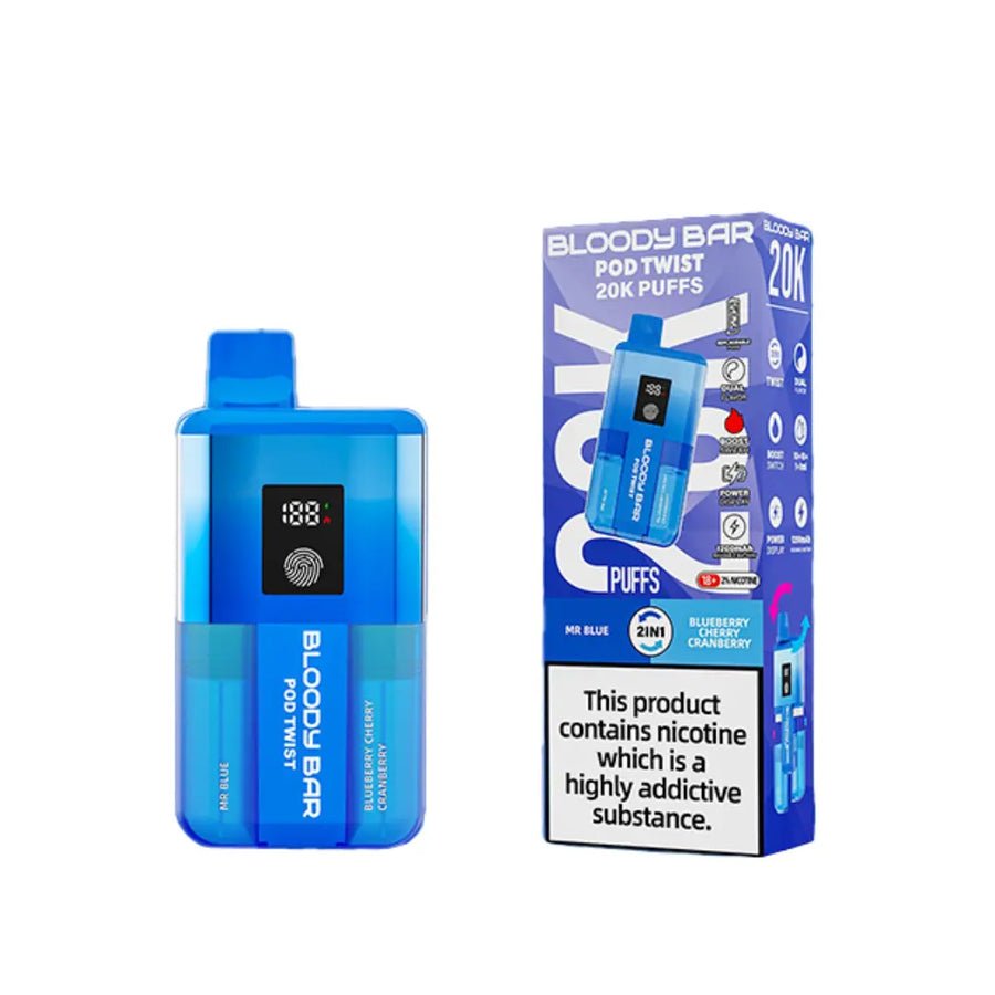 Bloody Bar Ultra Twist 20000 Prefilled Pod Vape Box of 5 Mr Blue/Blueberry Cherry Cranberry