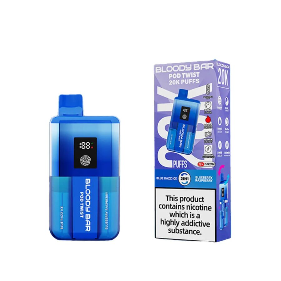 Bloody Bar Ultra Twist 20000 Prefilled Pod Vape Box of 5 Blue Razz Ice/Blueberry Raspberry