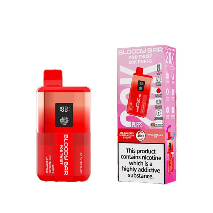 Bloody Bar Ultra Twist 20000 Prefilled Pod Vape Box of 5 Strawberry Watermelon Bubblegum/Watermelon Ice