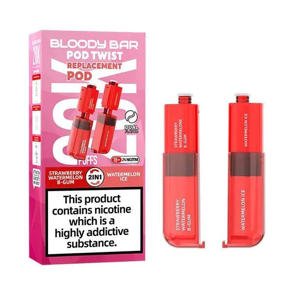 Bloody Bar Ultra Twist 20K Prefilled Pods Box of 5 Strawberry Watermelon Bubblegum/Strawberry Kiwi