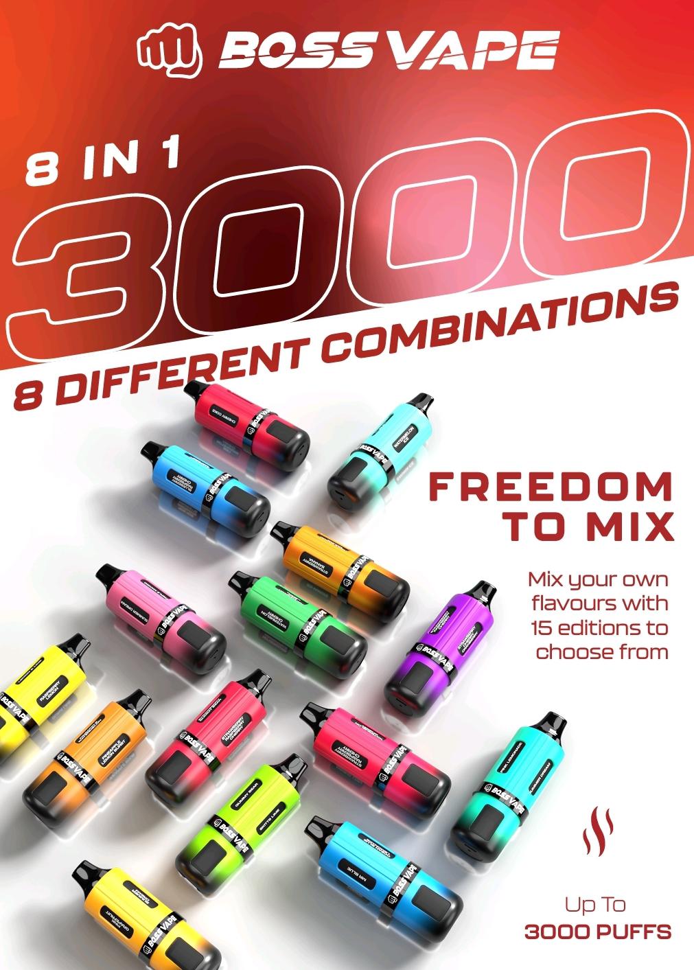 Boss Vape 3000 Prefilled Vape Box of 5 | 8 in 1 Edition Berry Edition