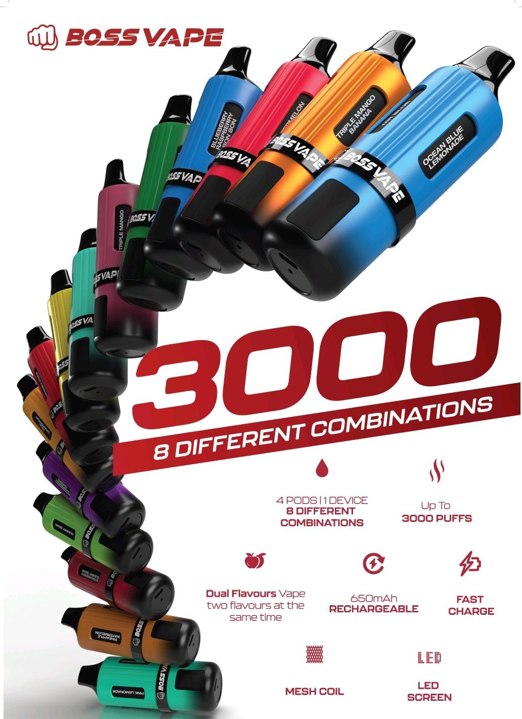 Boss Vape 3000 Prefilled Vape Box of 5 | 8 in 1 Edition Berry Edition