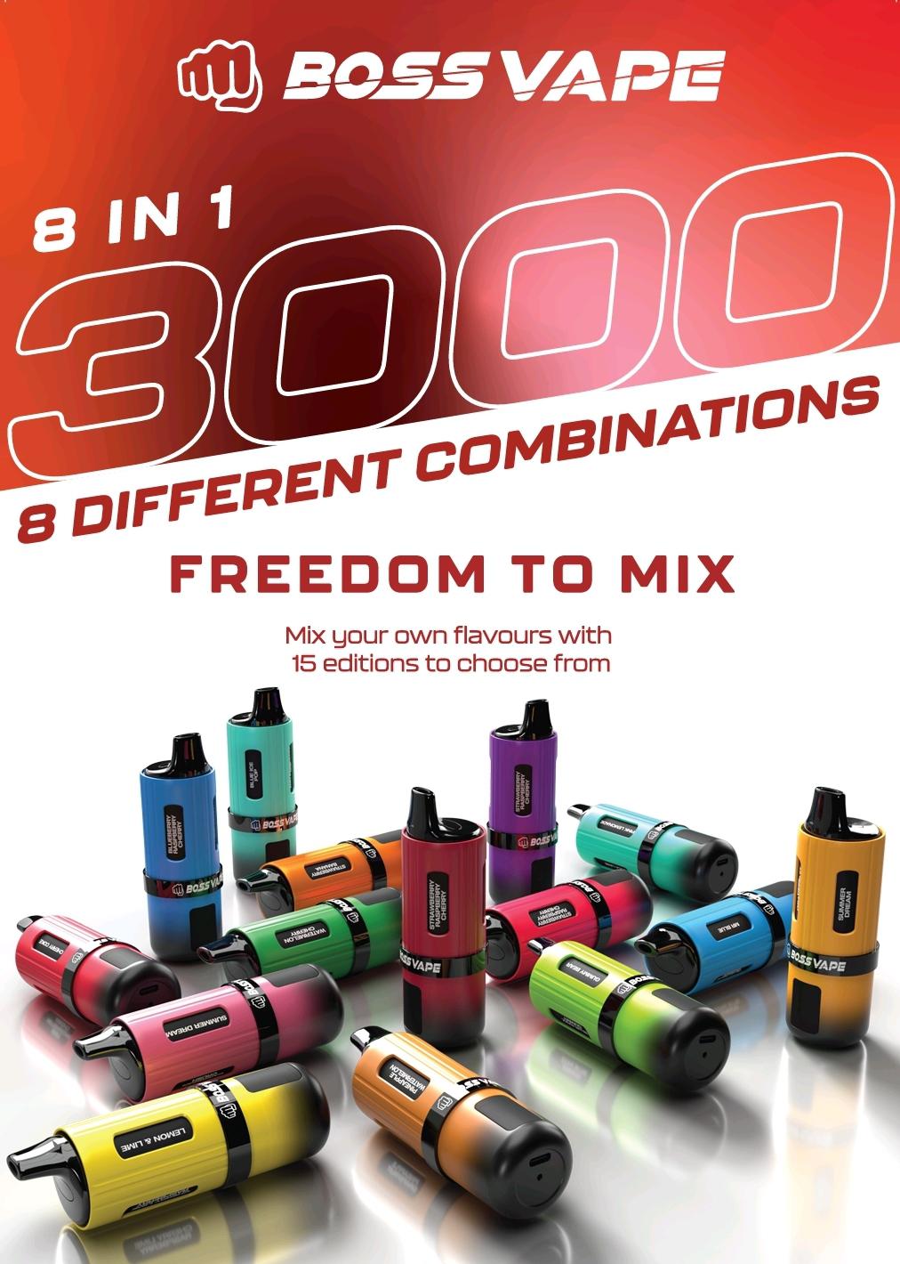 Boss Vape 3000 Prefilled Vape Box of 5 | 8 in 1 Edition Berry Edition