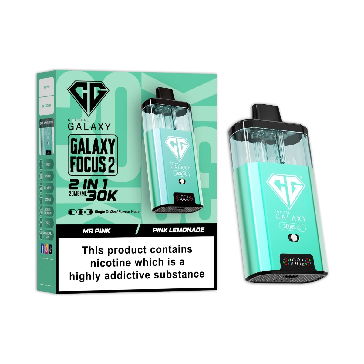 Crystal Galaxy 30k Focus 2 Prefilled Pod Vape Kit Box of 5 Mr Pink / Pink Lemonade