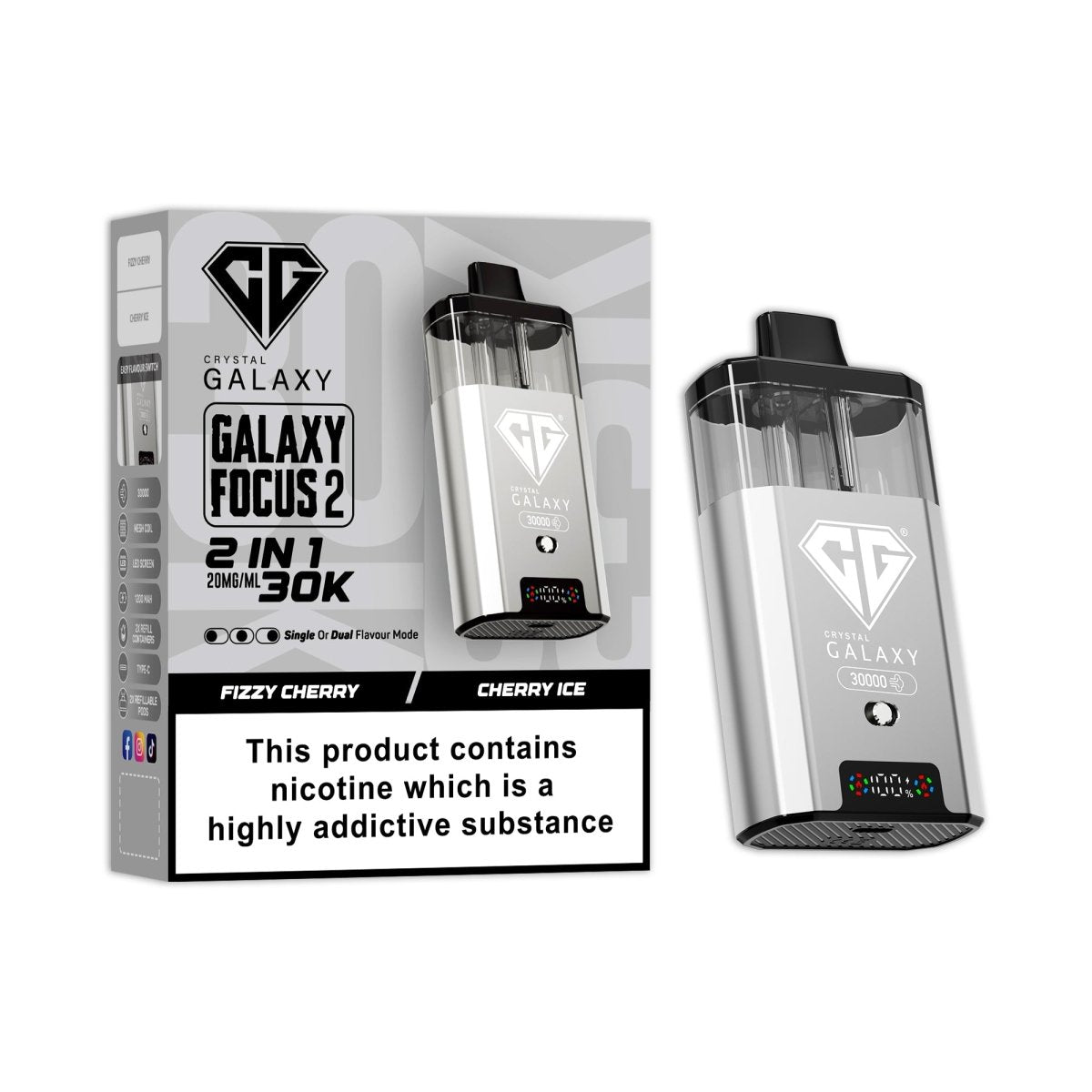 Crystal Galaxy 30k Focus 2 Prefilled Pod Vape Kit Box of 5 Fizzy Cherry / Cherry Ice