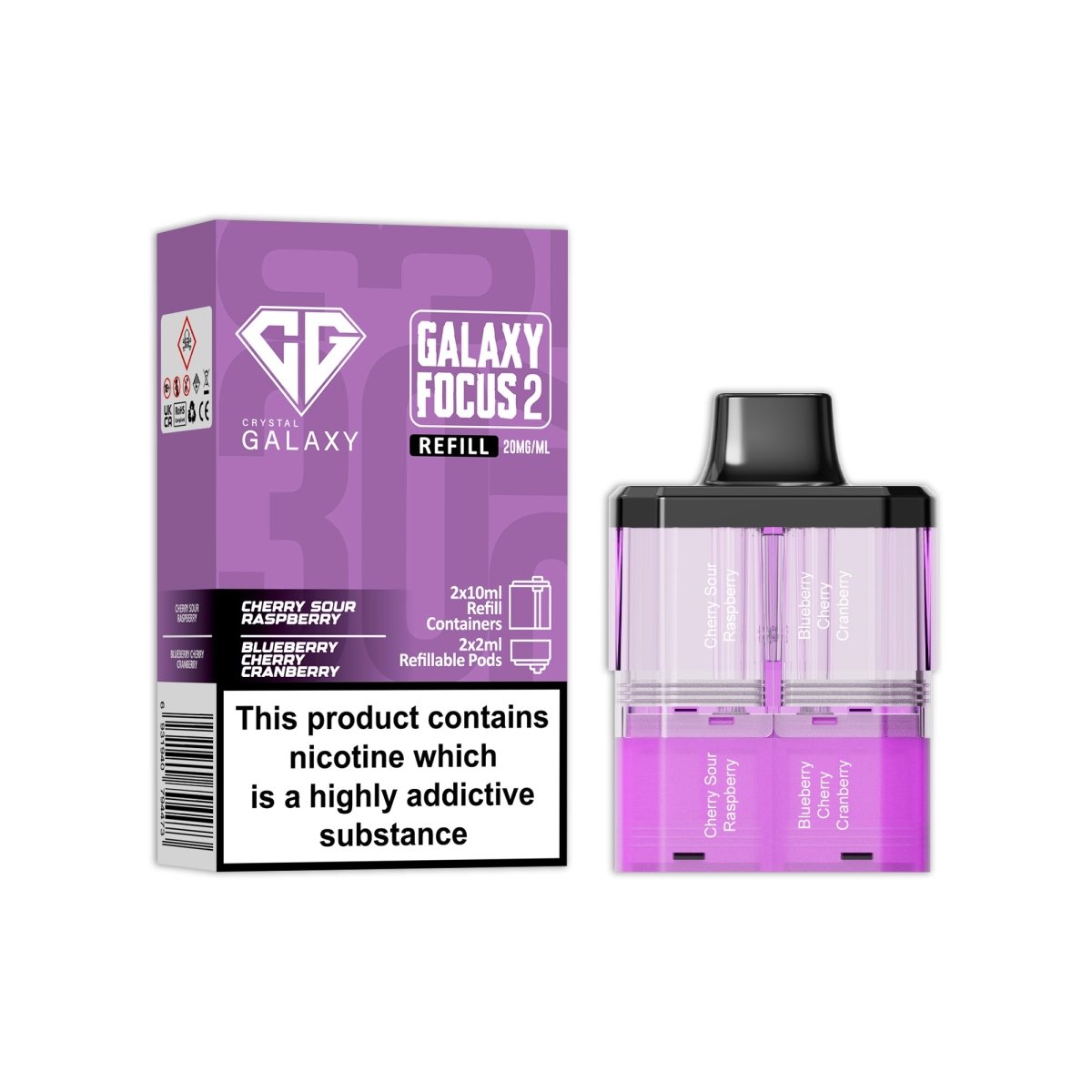 Crystal Galaxy 30k Focus 2 Replacement Pods Pack of 5 Cherry Sour Raspberry / Blueberry Cherry Cranberry
