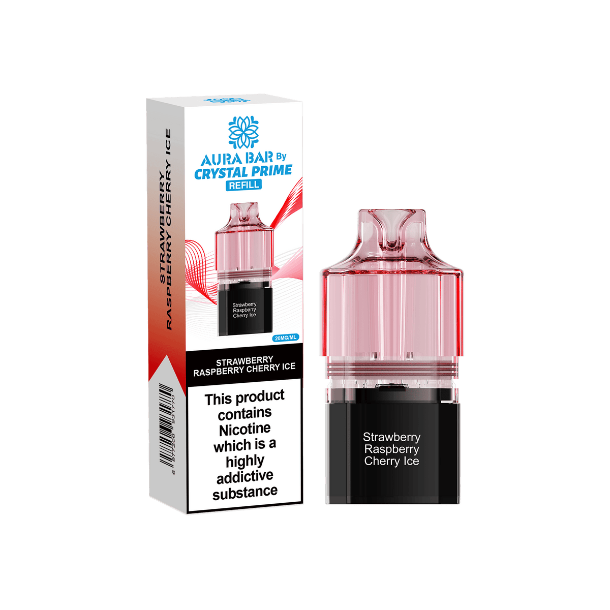 Crystal Prime Aura Bar 10000 Replacement Pods - Box of 5 Strawberry Raspberry Cherry