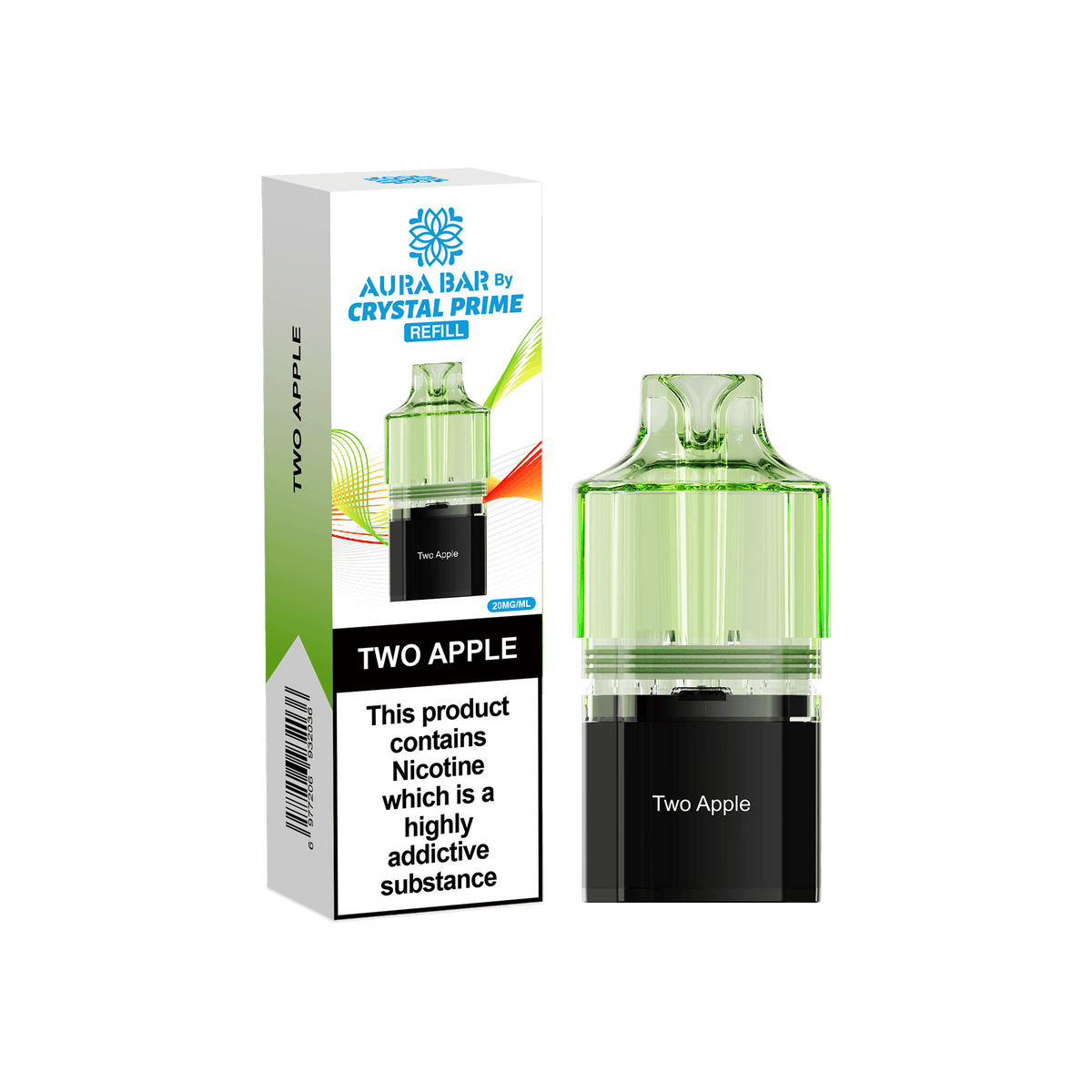 Crystal Prime Aura Bar 10000 Replacement Pods - Box of 5 Two Apple