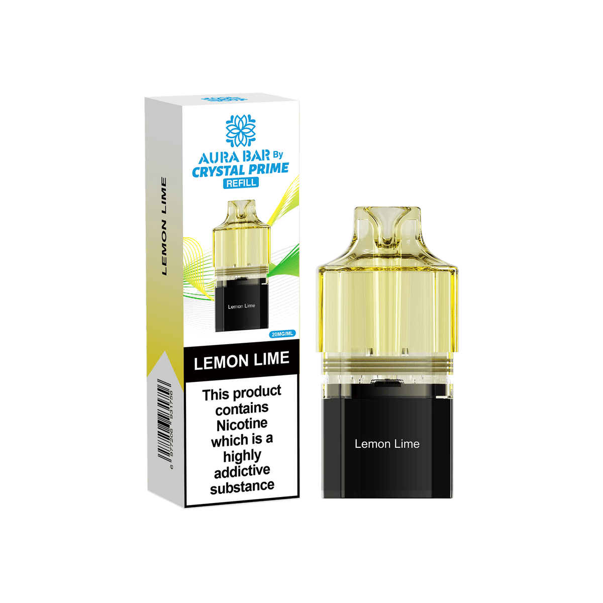 Crystal Prime Aura Bar 10000 Replacement Pods - Box of 5 Lemon Lime