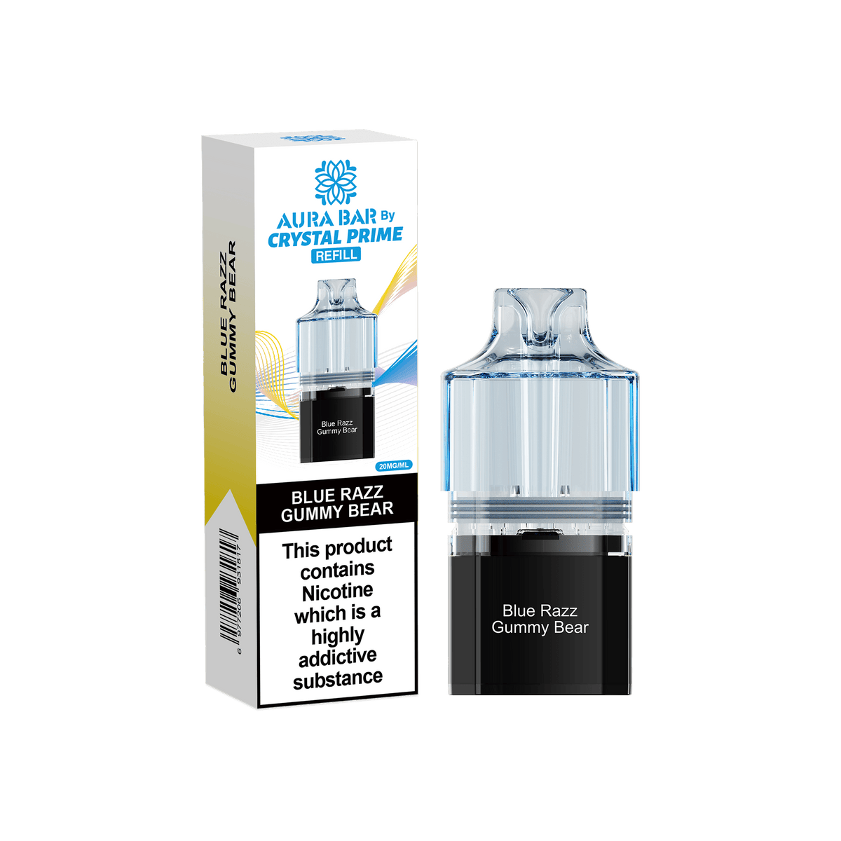 Crystal Prime Aura Bar 10000 Replacement Pods - Box of 5 Blue Razz Gummy Bear