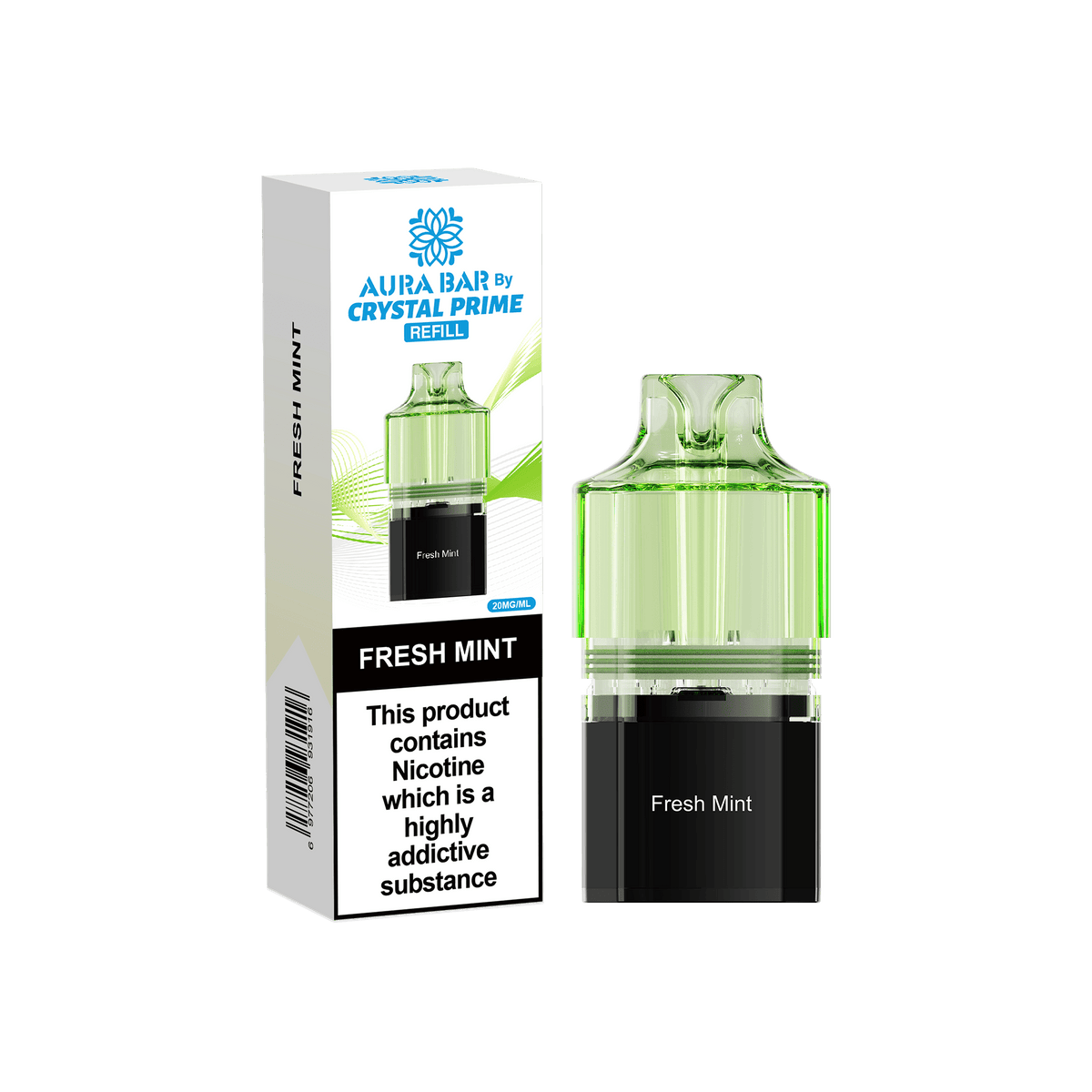 Crystal Prime Aura Bar 10000 Replacement Pods - Box of 5 Fresh Mint
